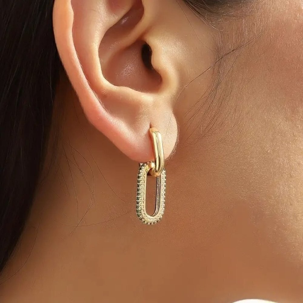 18k Gold Plated Crystal Zirconia Oval Hoop Earrings 2 Ways to Wear